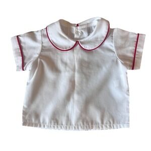 Cecil And Lou Boys Peter Pan Collar Shirt White And Red Baby Sz 6 Months